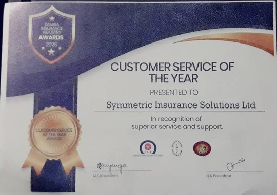Customer Service of the Year certificate